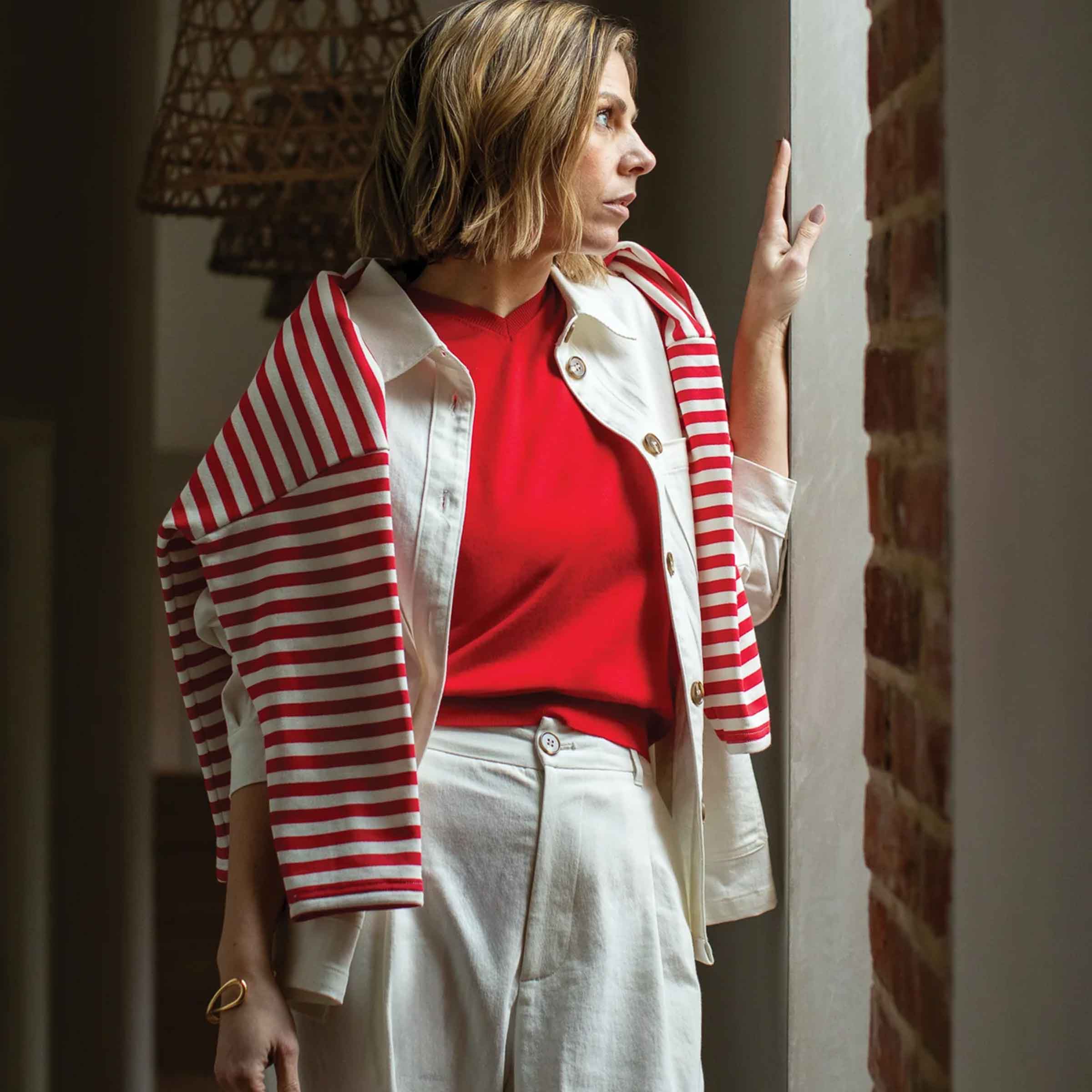 Rebecca Stripe Top | Red/Ecru