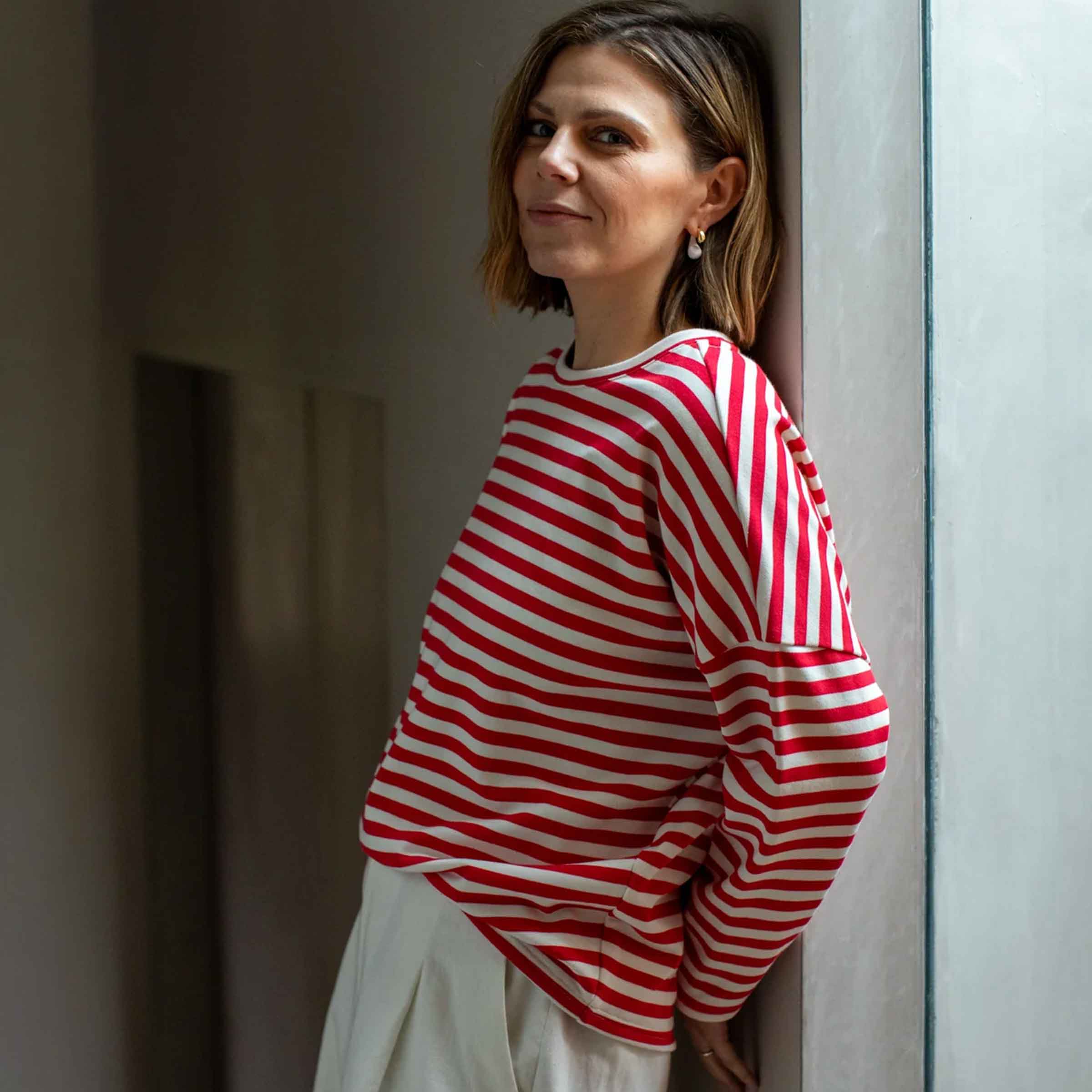 Rebecca Stripe Top | Red/Ecru