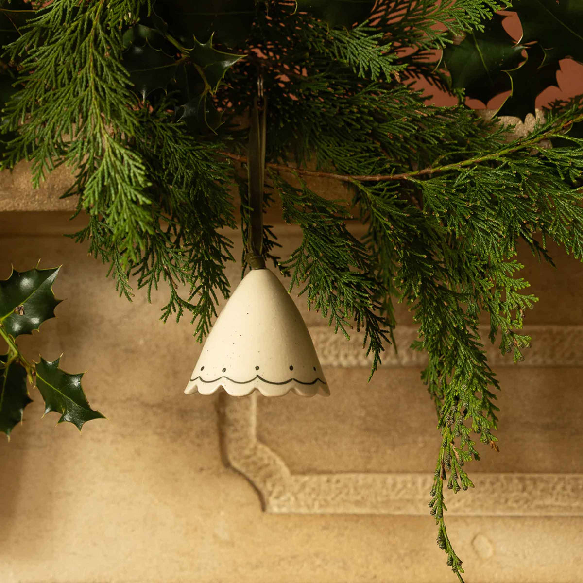 Scalloped Ceramic Hanging Bell | Moss