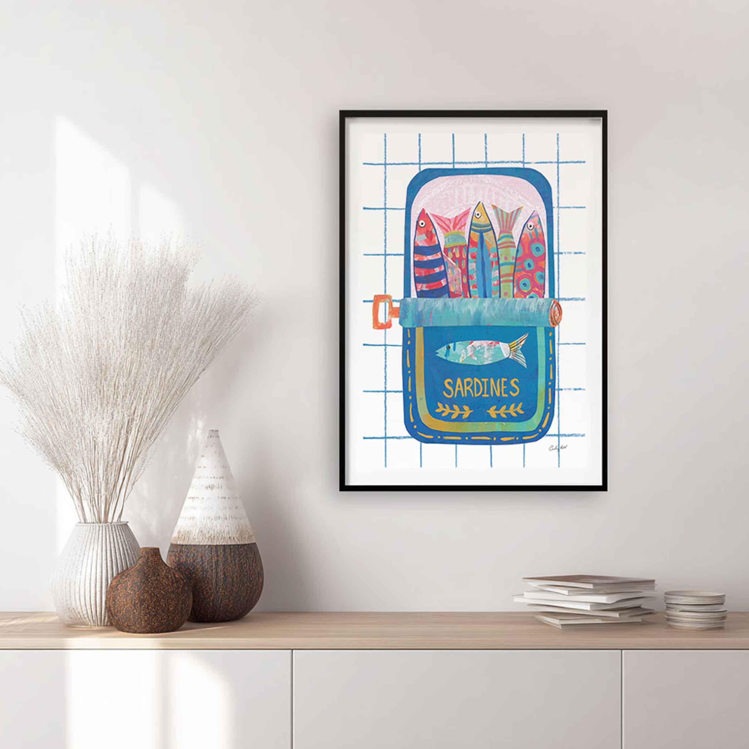 Silly Sardines A2 Black Framed Art Print