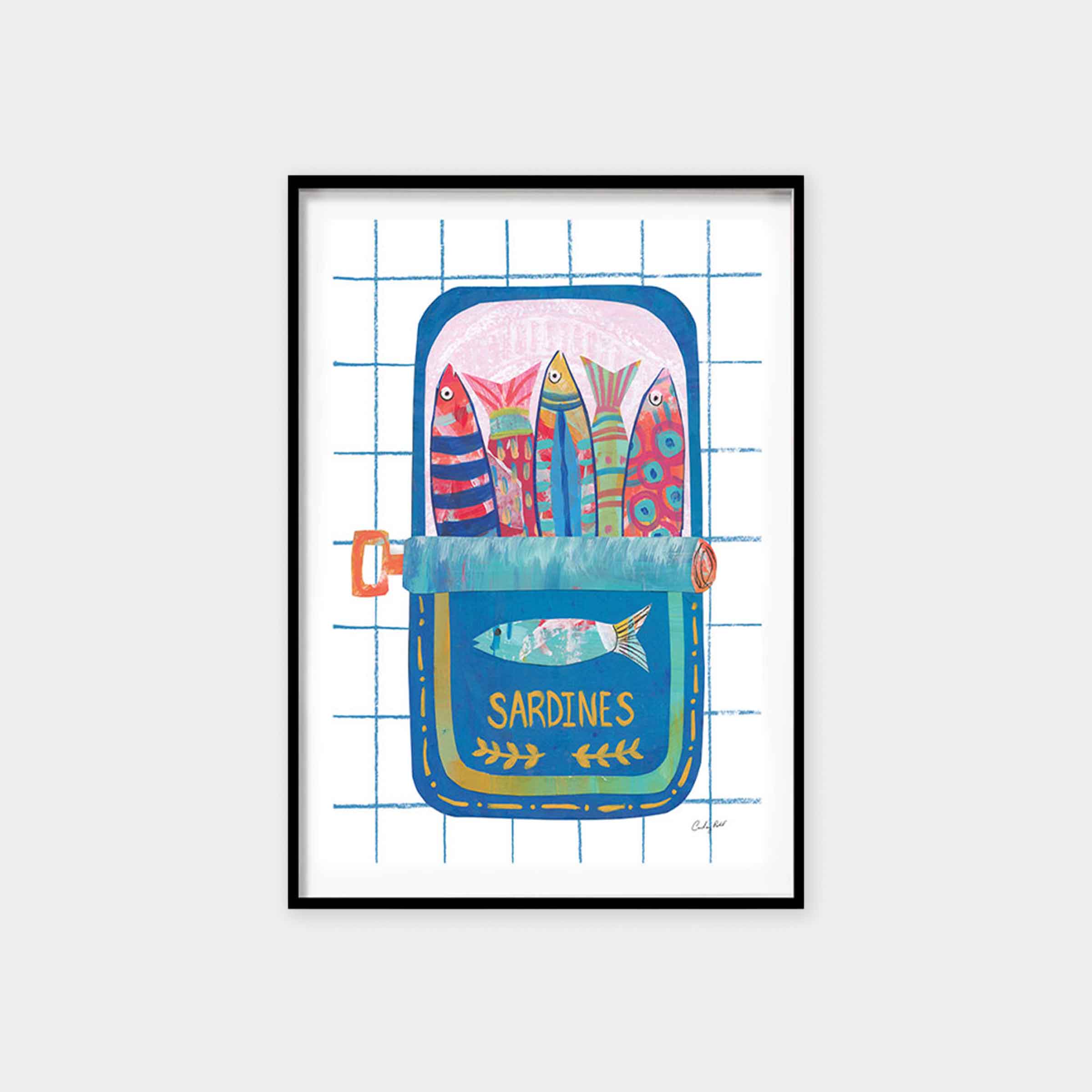 Silly Sardines A2 Black Framed Art Print