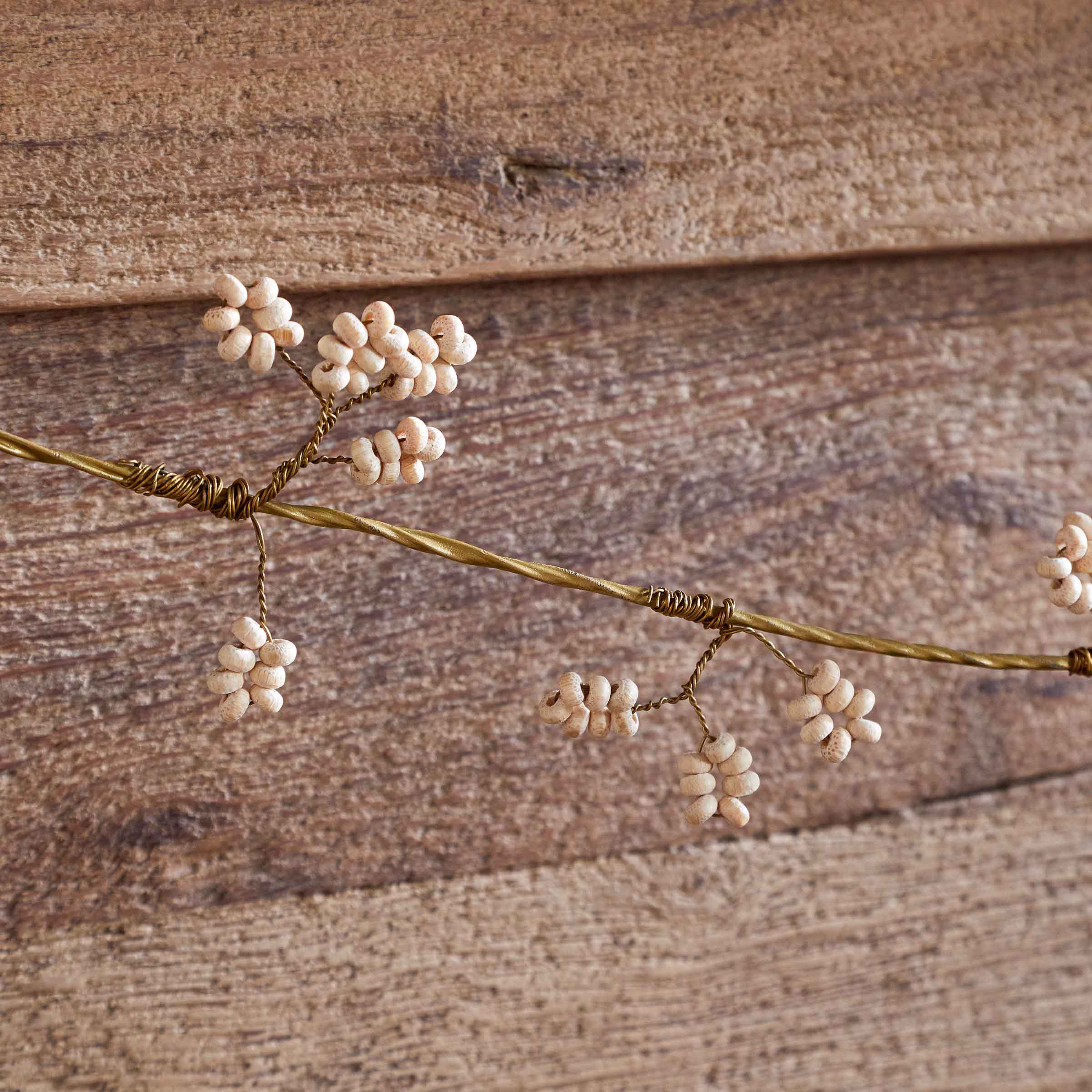 Tanu Mango Wood Beaded Garland | Brass + Natural