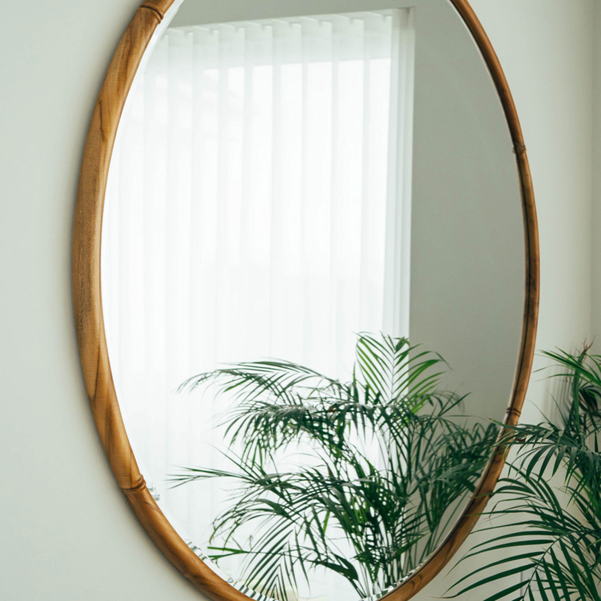Teak Framed Round Wall Mirror | Large