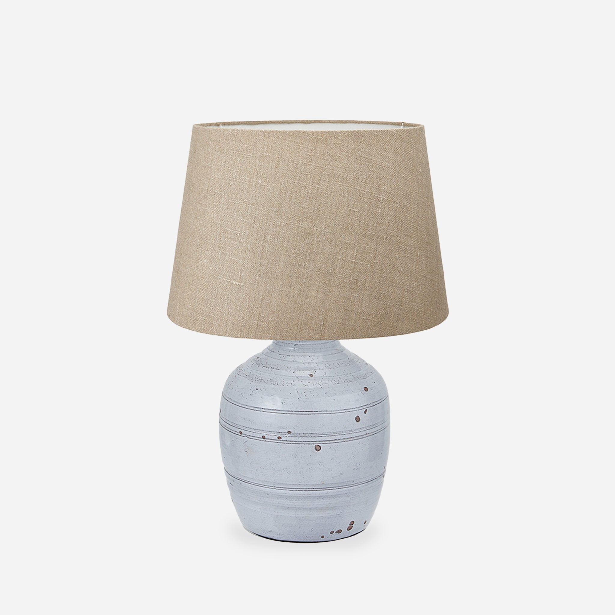 Thalia Whte Textured Groove Stoneware Table Lamp w/Tapered Lampshade