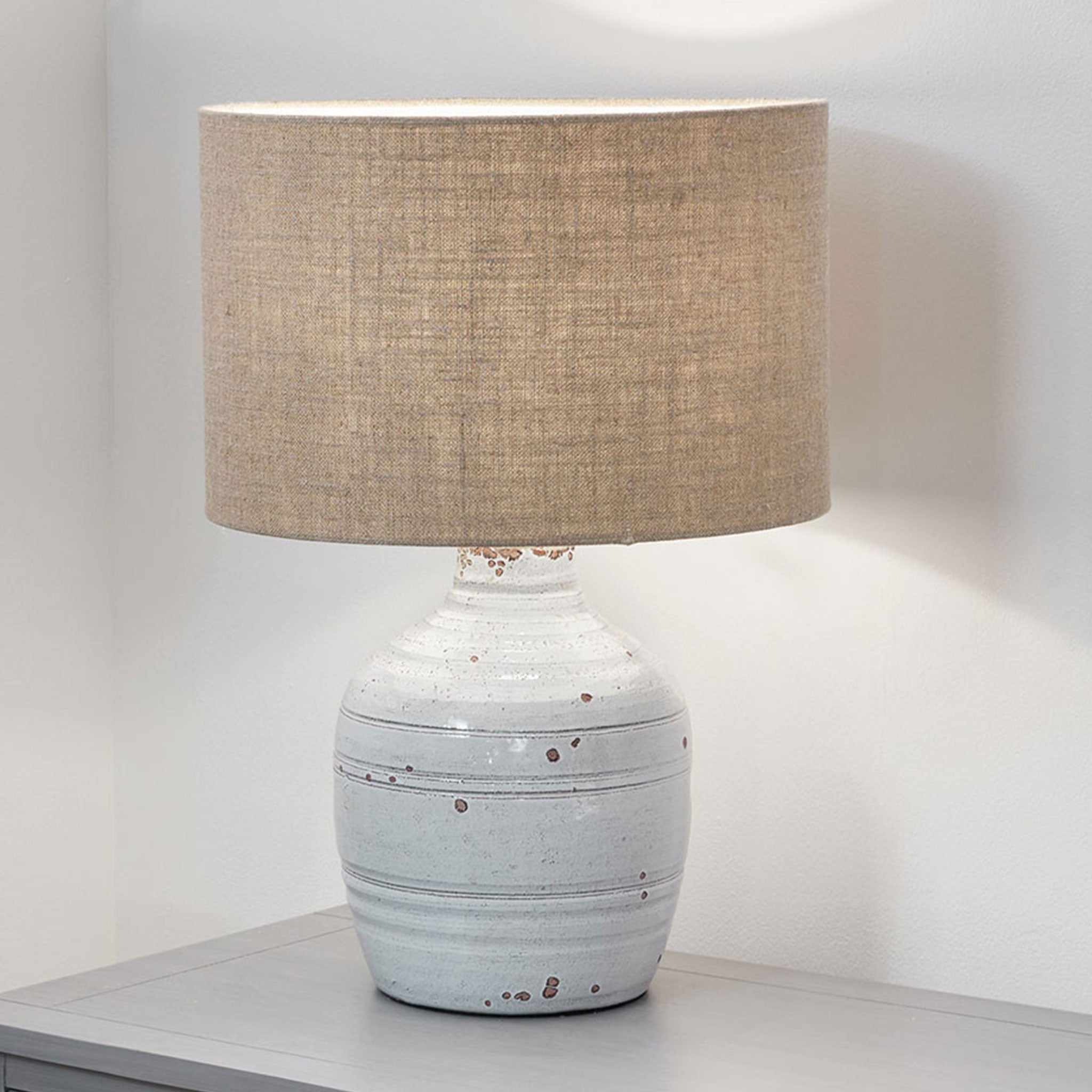 Thalia White Textured Groove Stoneware Table Lamp