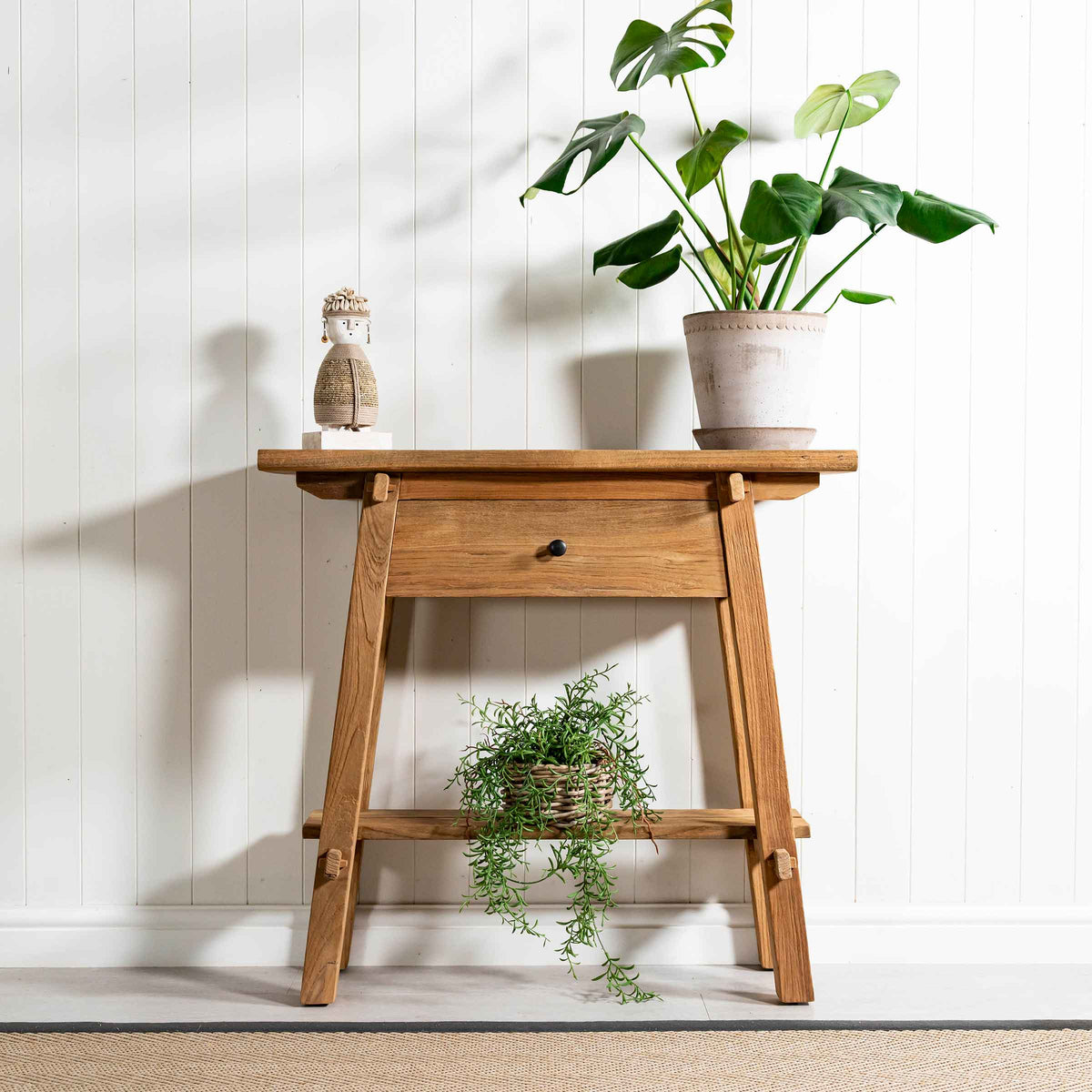 Vanity Console Table with 1 Drawer - Reclaimed Teak | Rustic Hallway ...