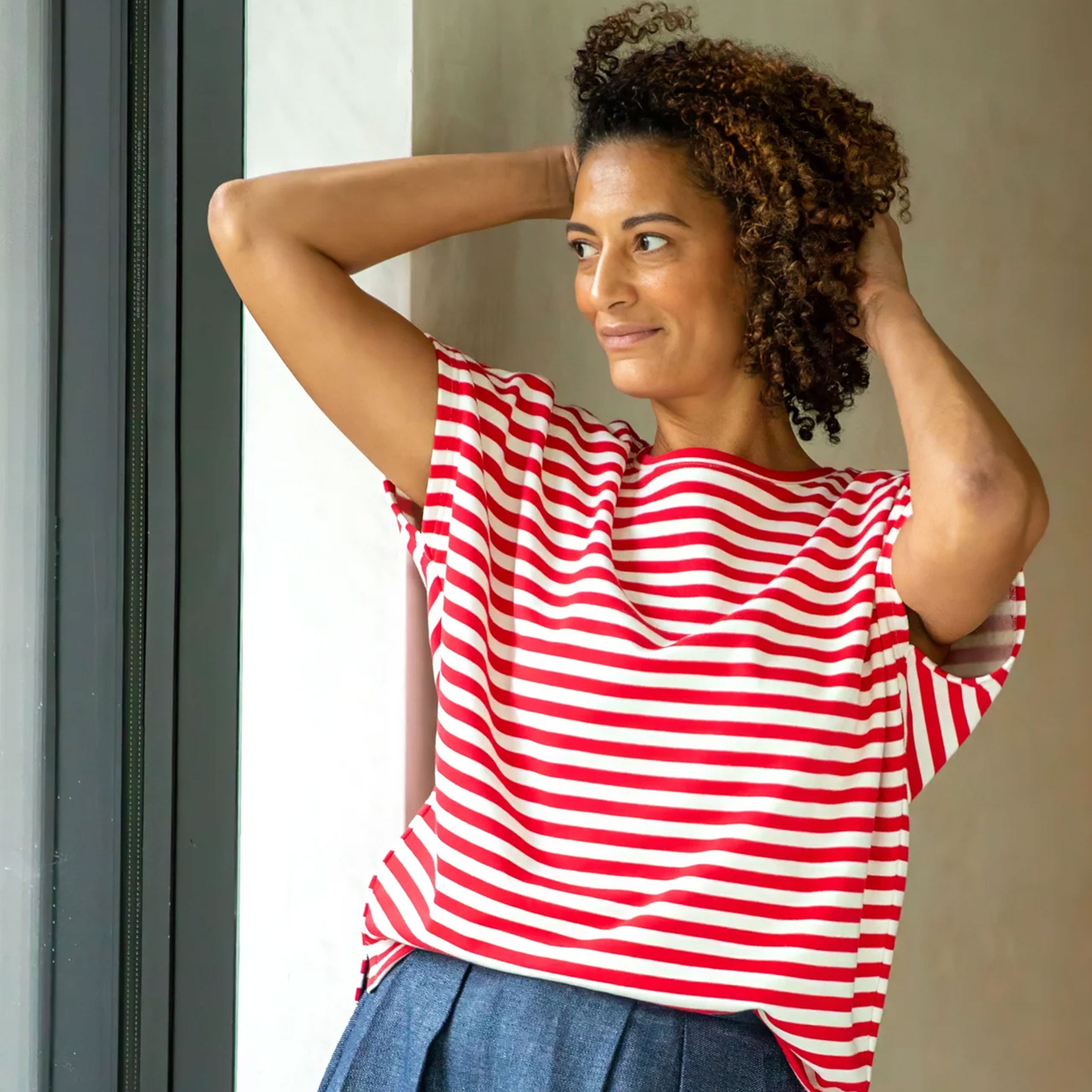 Wei Stripe Top | Red/Ecru