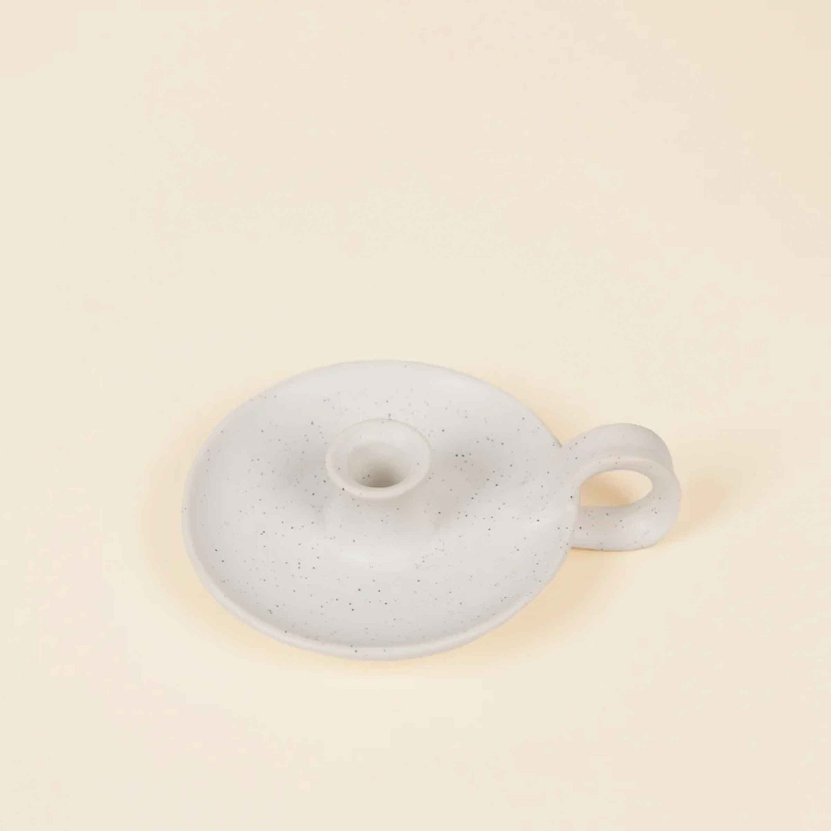 White Speckle Candle Holder with Handle