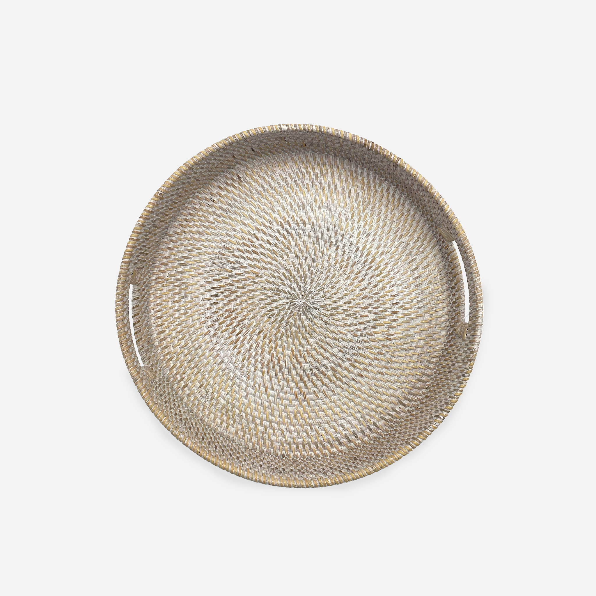 Whitewashed Round Rattan Tray