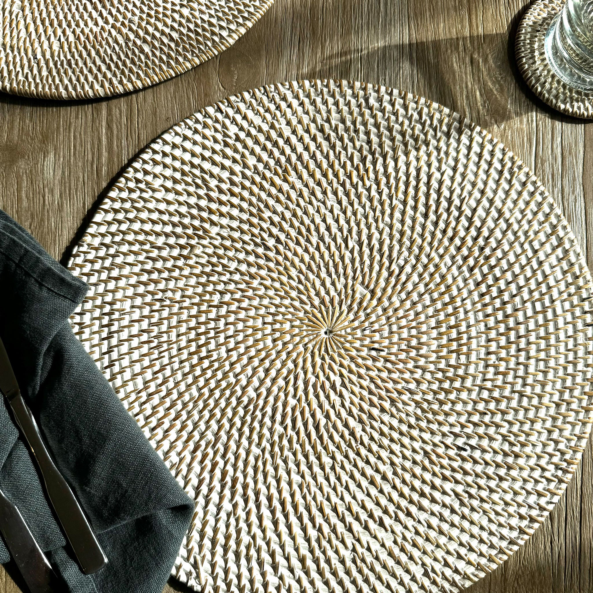 Whitewashed Rattan Round Placemat