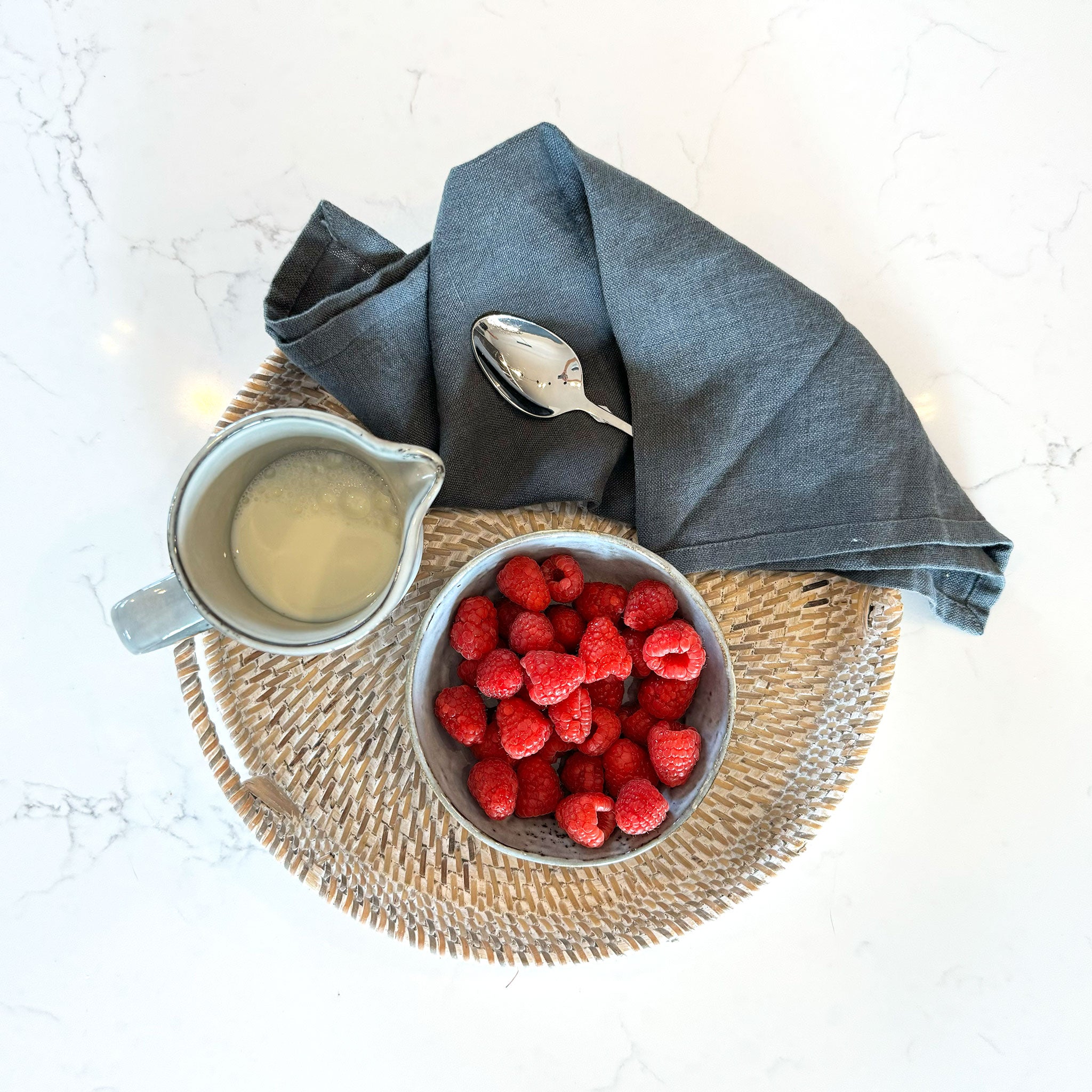 Whitewashed Round Rattan Tray