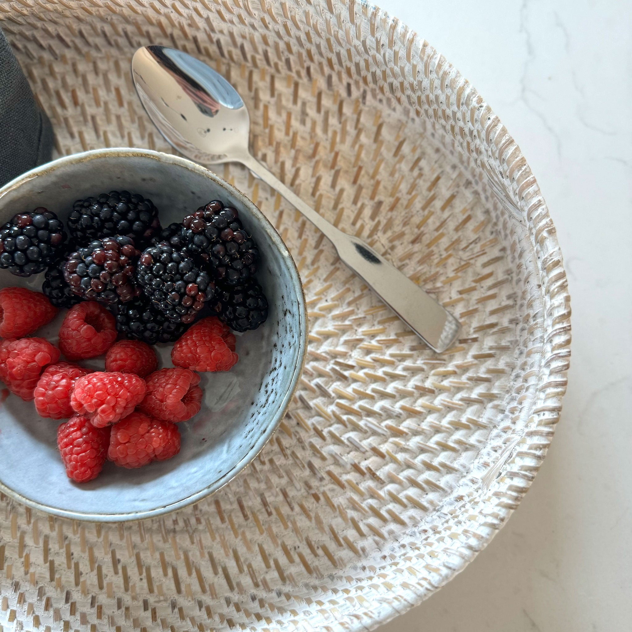 Whitewashed Oval Rattan Tray