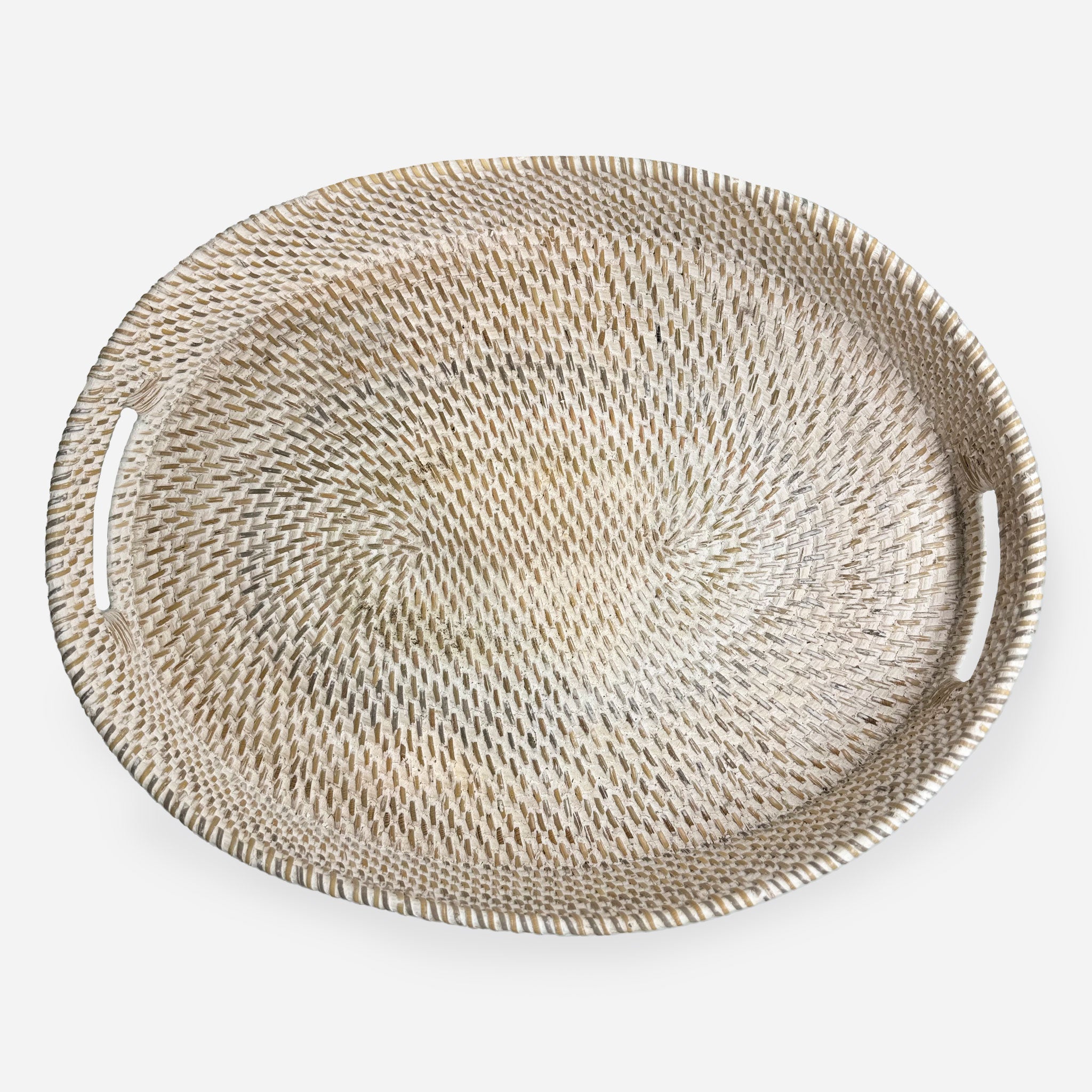 Whitewashed Oval Rattan Tray