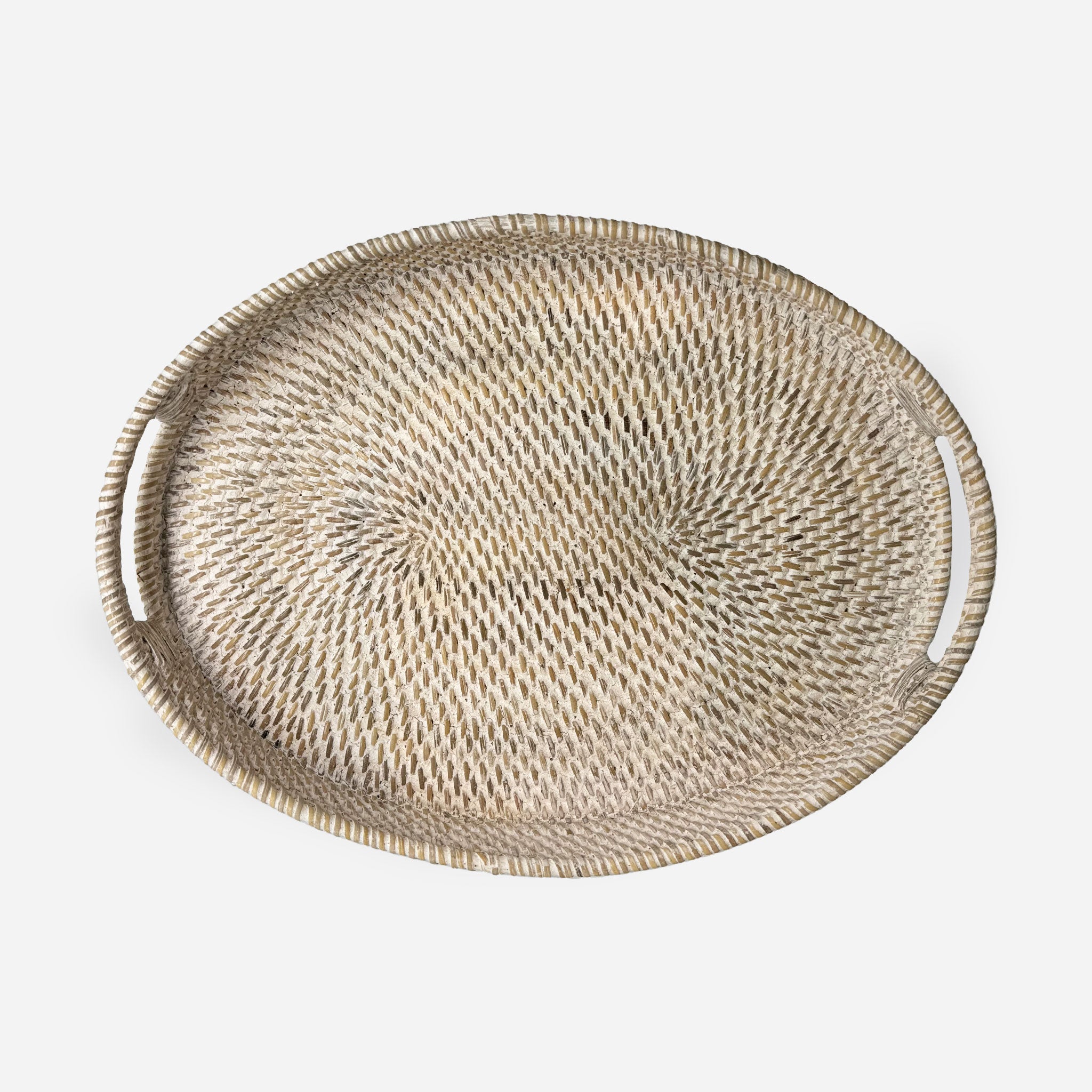 Whitewashed Oval Rattan Tray