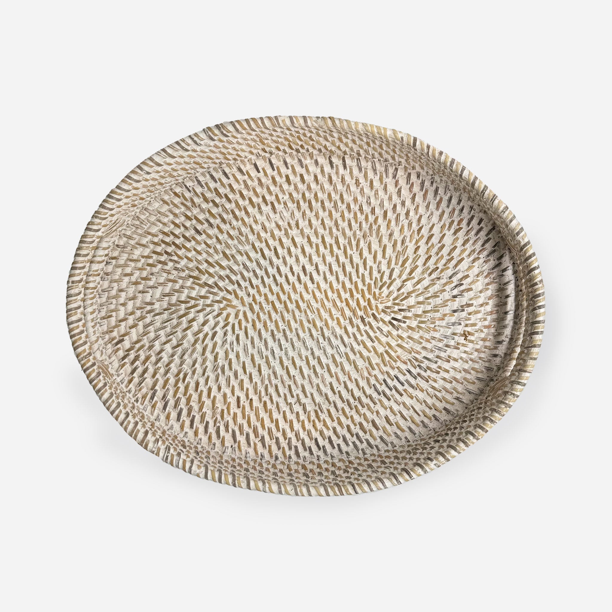 Whitewashed Oval Rattan Tray