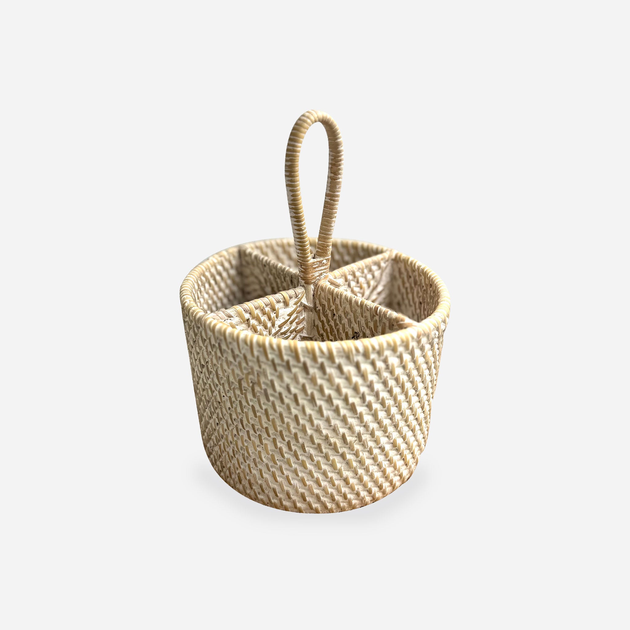 Whitewashed Rattan Cutlery Holder