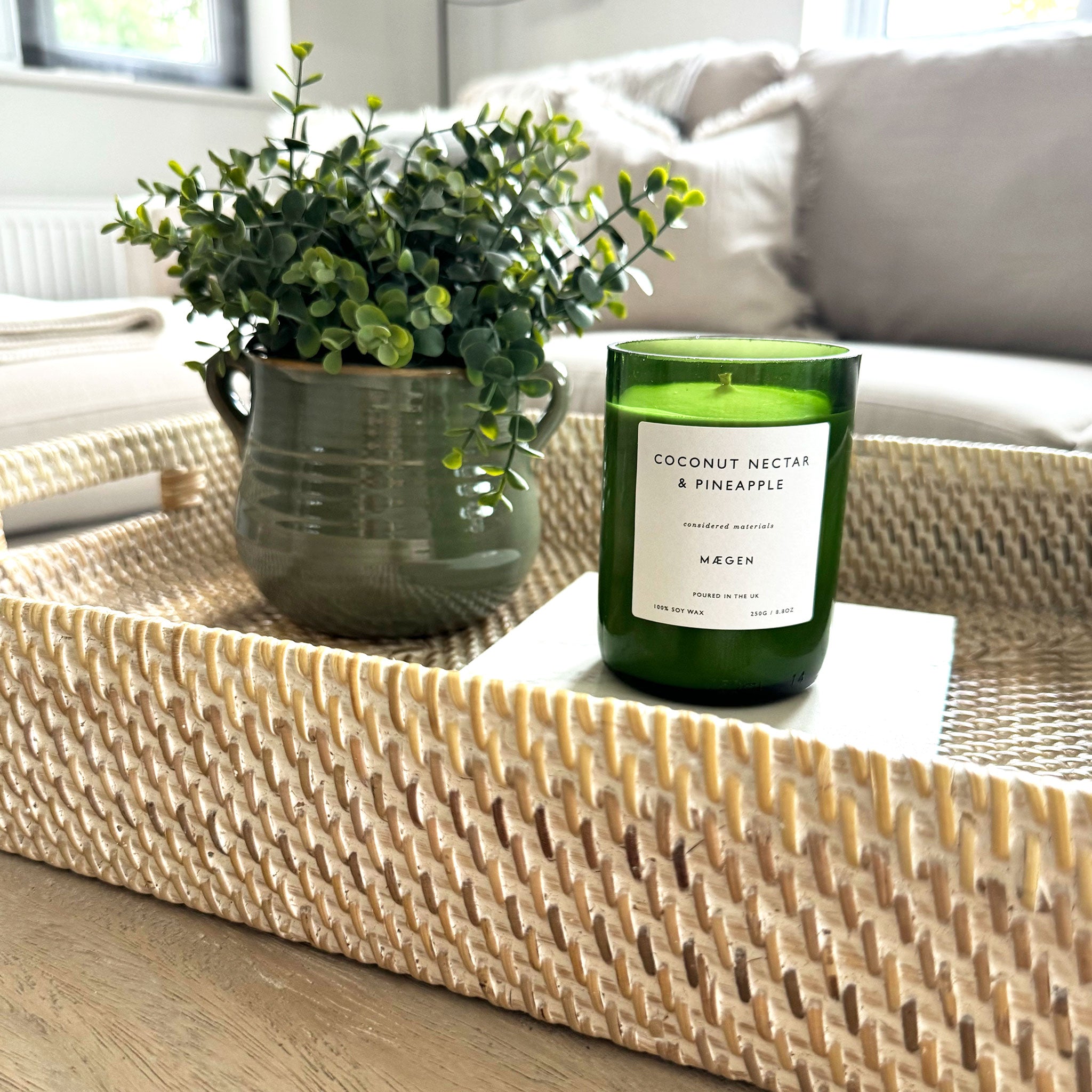 Whitewashed Rectangle Rattan Tray