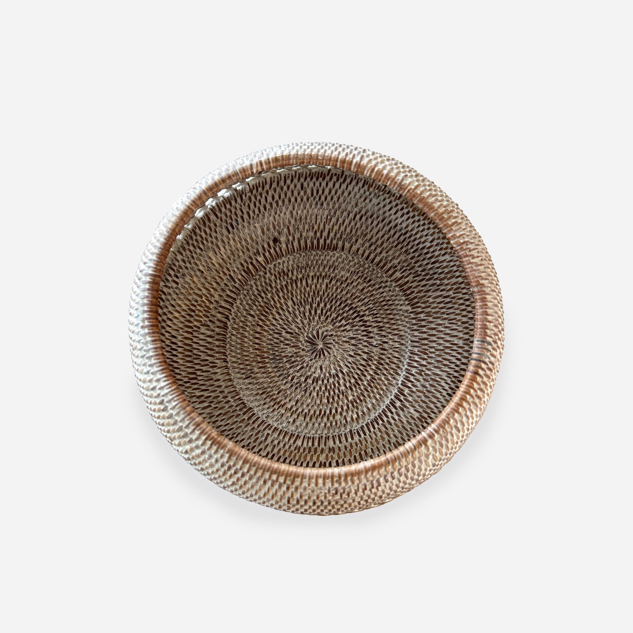Whitewashed Rattan Round Ribbed Bowl