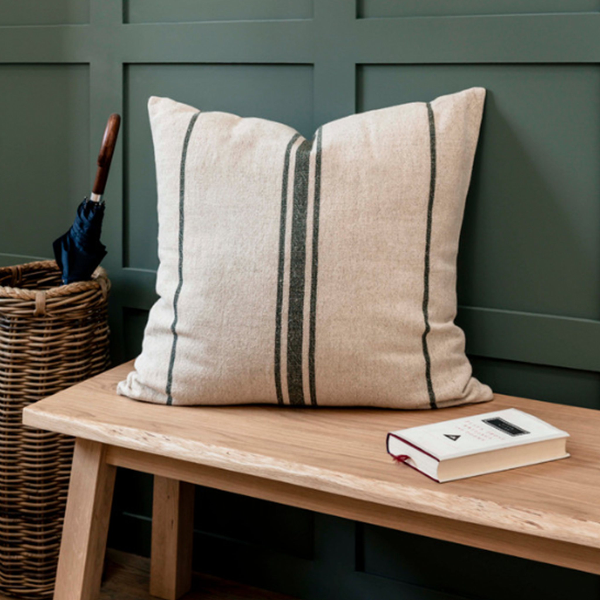 Windrush Stripe Cushion | Forest Green | 60 x 60