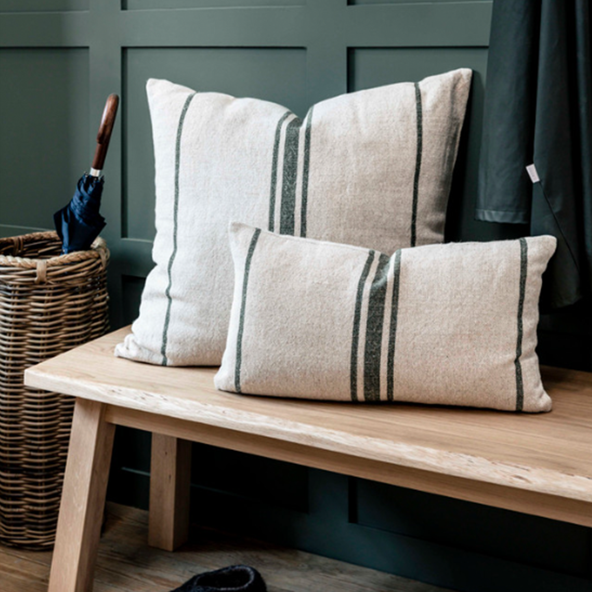 Windrush Stripe Cushion | Forest Green | 60 x 60