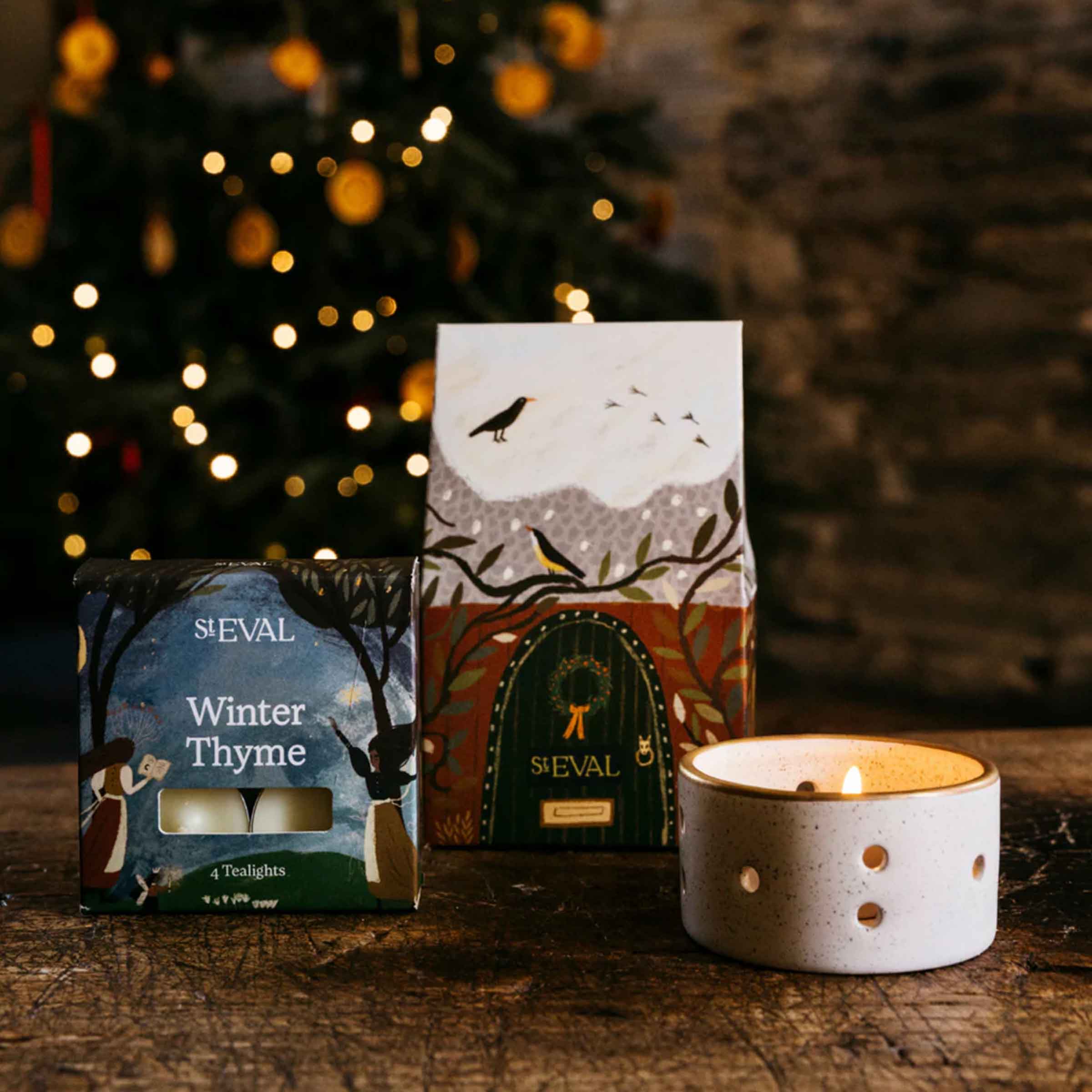 Winter Thyme Christmas Cottage Tealight Set