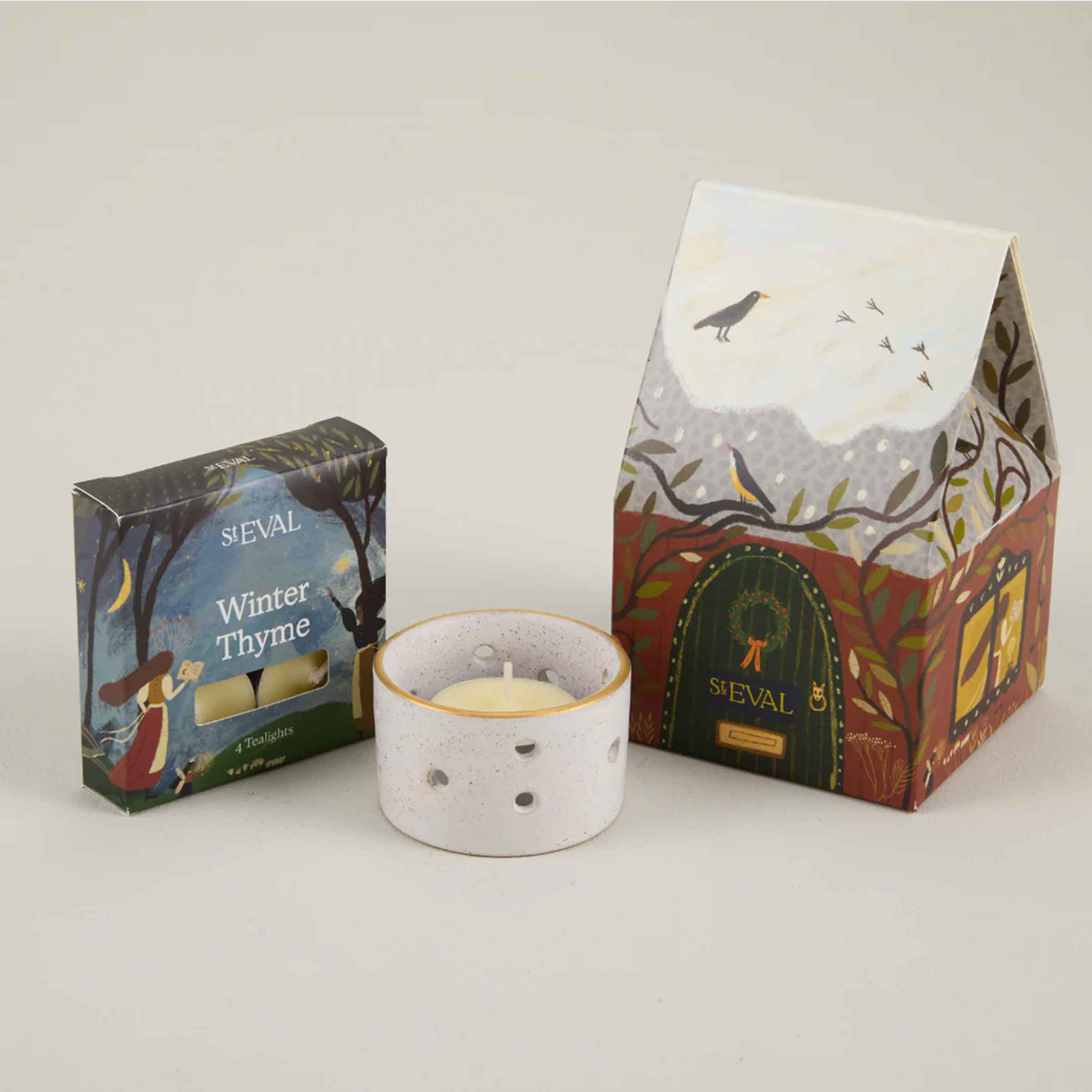Winter Thyme Christmas Cottage Tealight Set